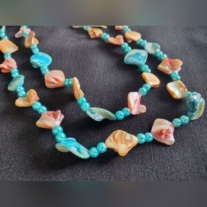 Indonesian Turquoise and Pink Shell Necklace NWT